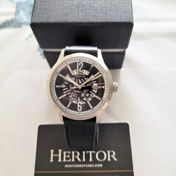 Heritor Men's Automatic Skeleton Dial Black Leather Watch - Picture 2 of 7